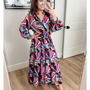 Crosby by Mollie Burch Dress Size XS Groovy Baby Colorful Long Sleeve Maxi Long